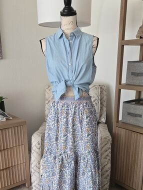 Lorna Floral Tiered Maxi Skirt - Blue Multi